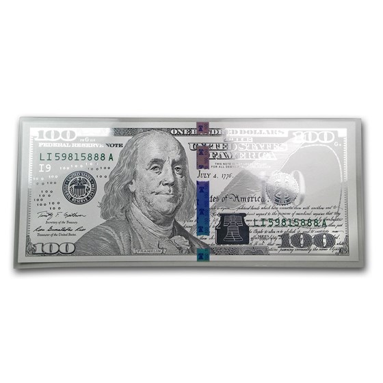 5 gram Silver Note - $100 Replica (Benjamin Franklin Design, 999) 5 gram Silver Note - $100 Replica (Benjamin Franklin Design, 999)